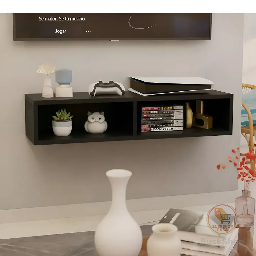 Rack Nicho Suspenso Mdf Moderno Tv Estante Jogos Decoração Preto