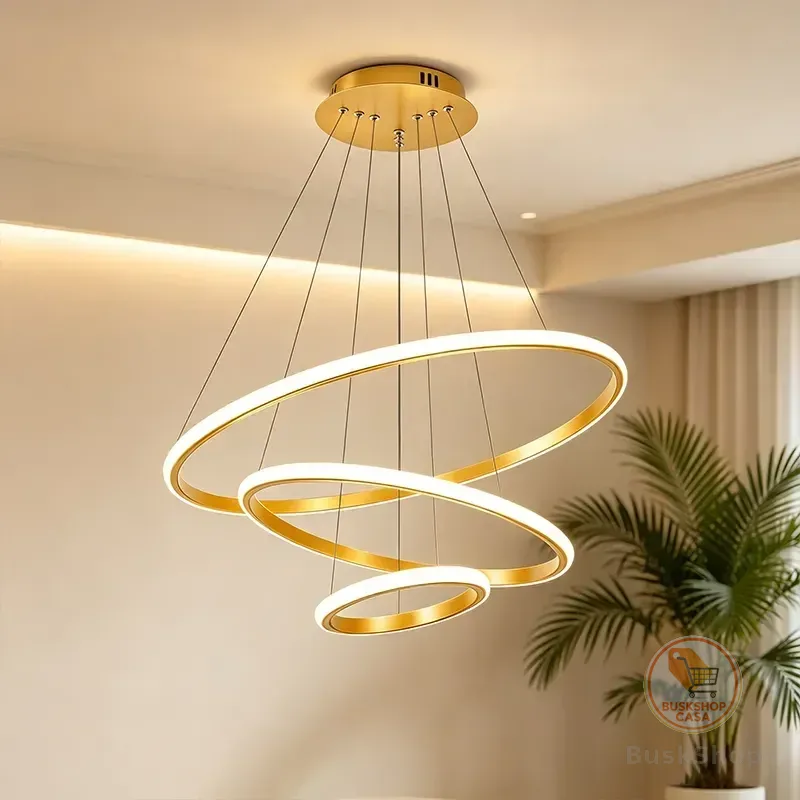 Lustre Led Sala Moderno 60w, 3 Arcos Pendente Luminária Teto 127/220v Dourado