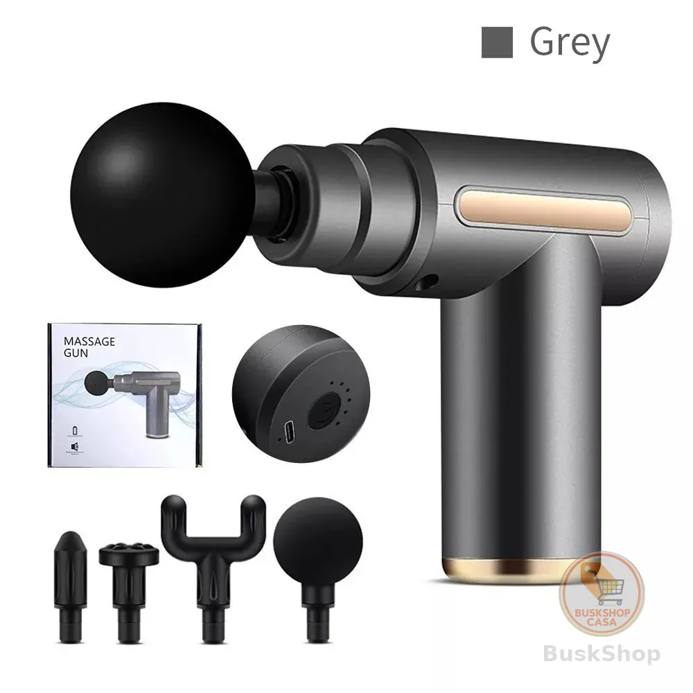 Pistola de Massagem Muscular Portátil Elétrica Profissional Recarregável USB com Múltiplas Ponteiras para Relaxamento