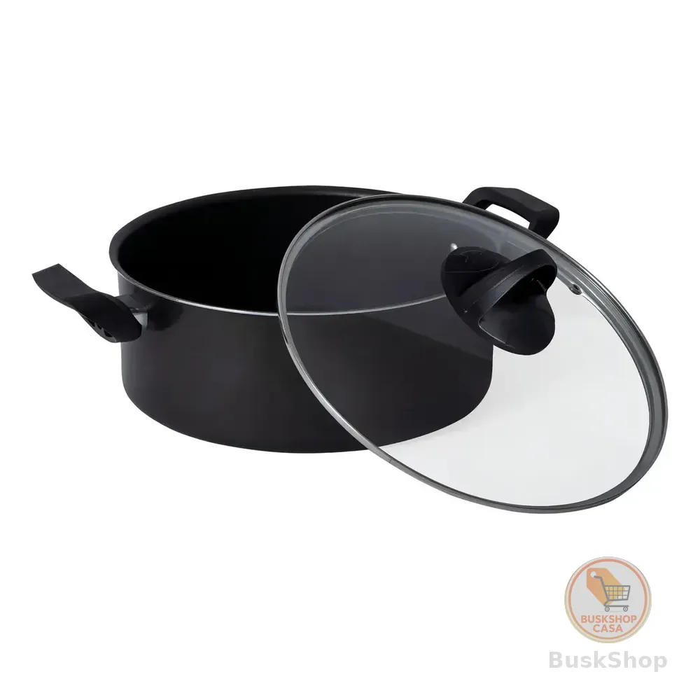Panela Caçarola Avulsa Teflon C/ Tampa De Vidro Nº 18 Cor Preto