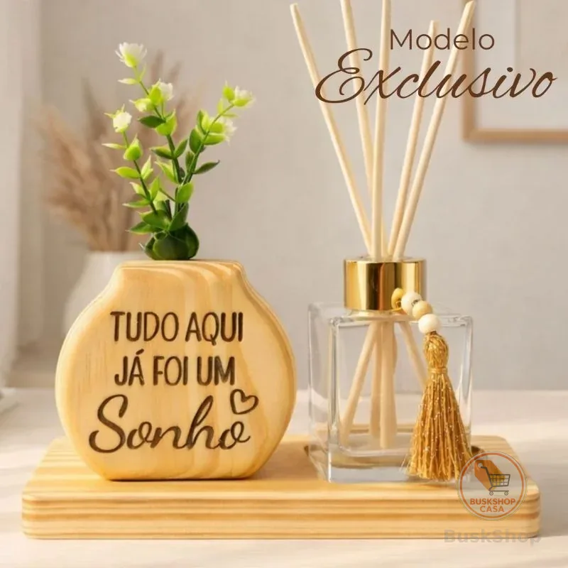 Kit Decorativo Enfeite Sala Quarto Escritório em Madeira Aromatizador de Ambiente Minimalista