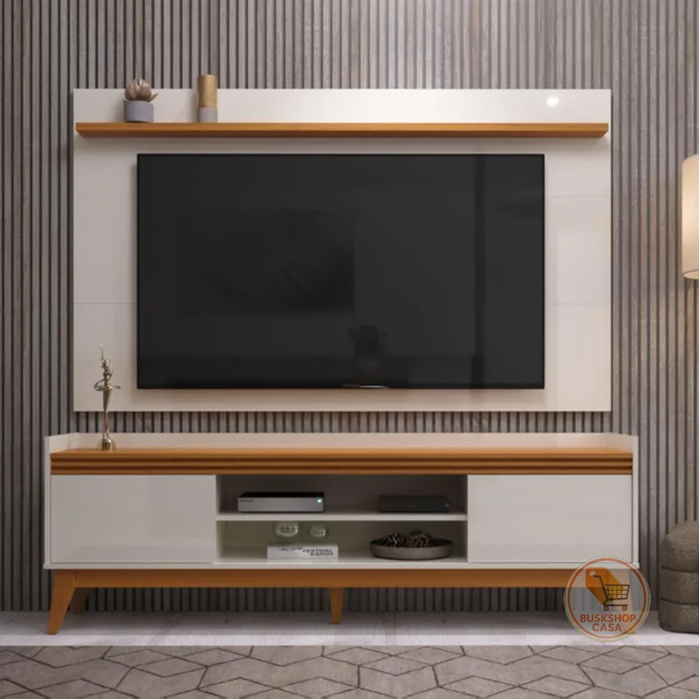 Rack Com Painel Para TV  Até 70 Polegadas Detalhe Ripado Astúrias 180 cm