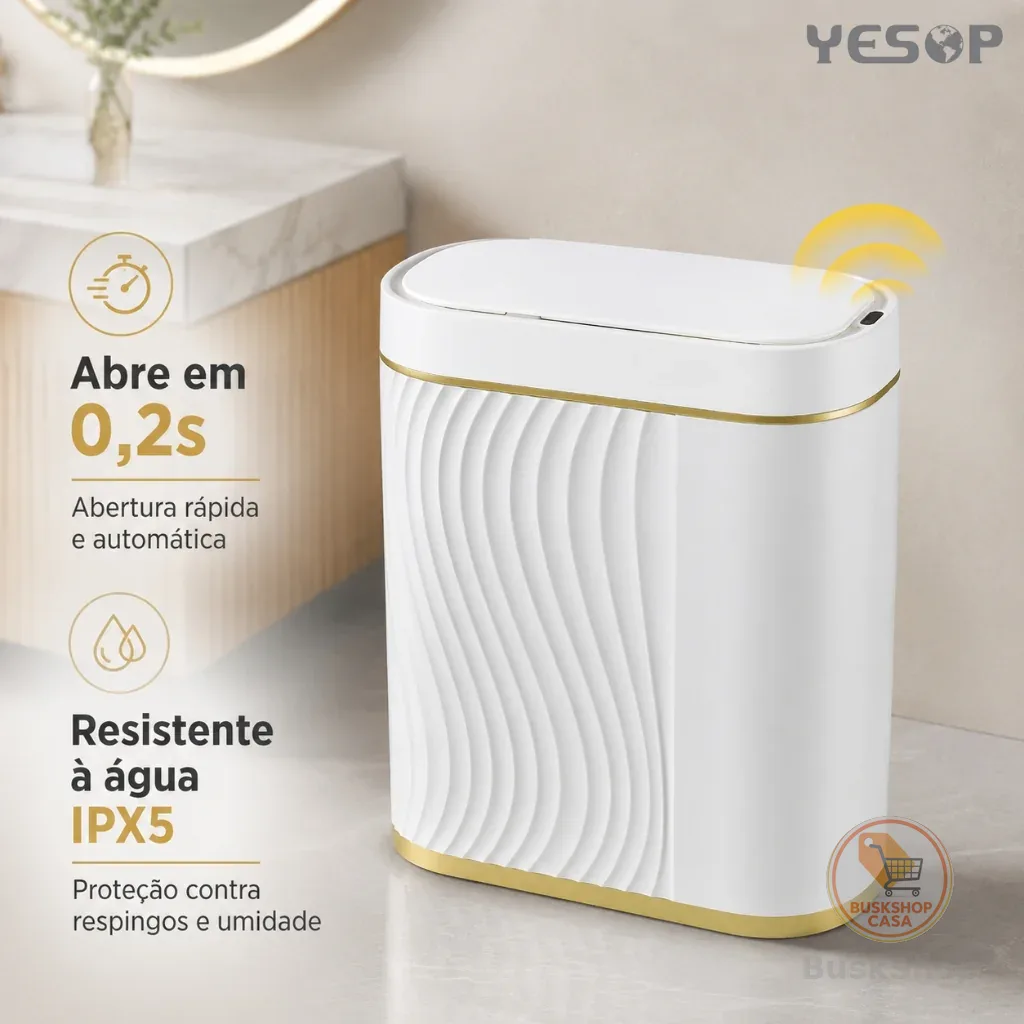 Lixeira com Sofisticada Sensor Automático Inteligente Toque Cesto Lixo Casa Quarto Banheiro Cozinha 8L Yesop