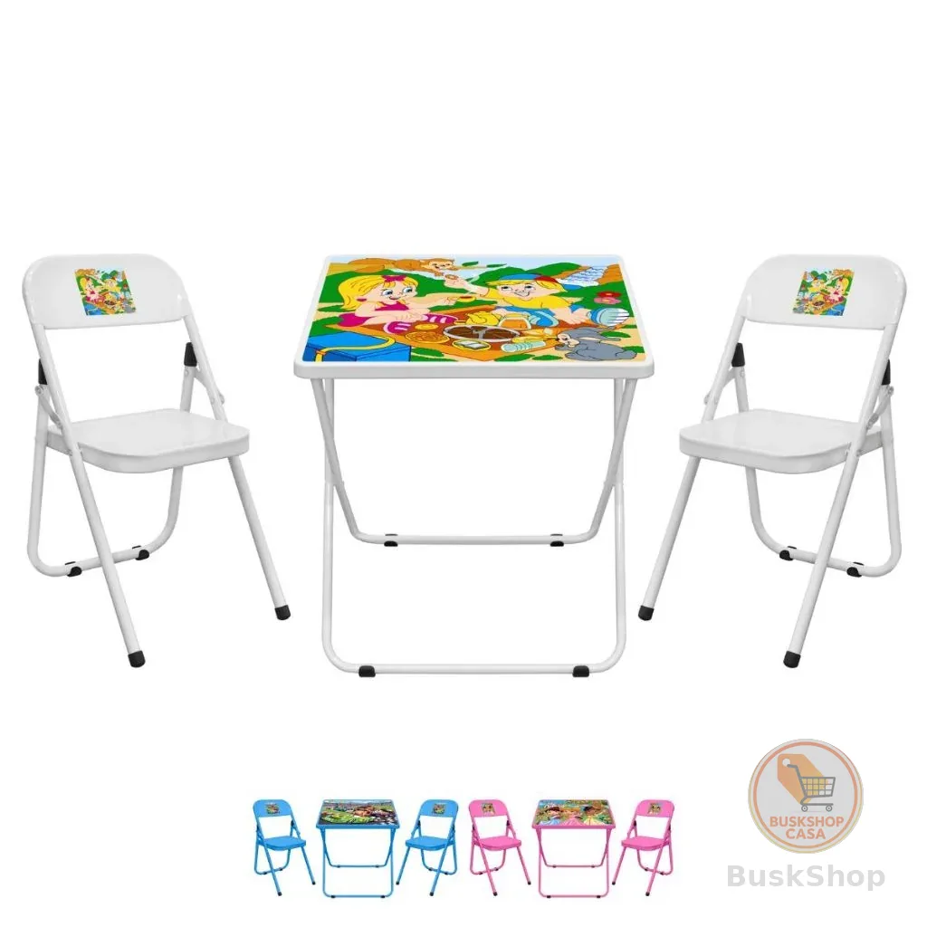 Conjunto De Mesa Infantil Com 2 Cadeiras Dobrável Aço Jogo