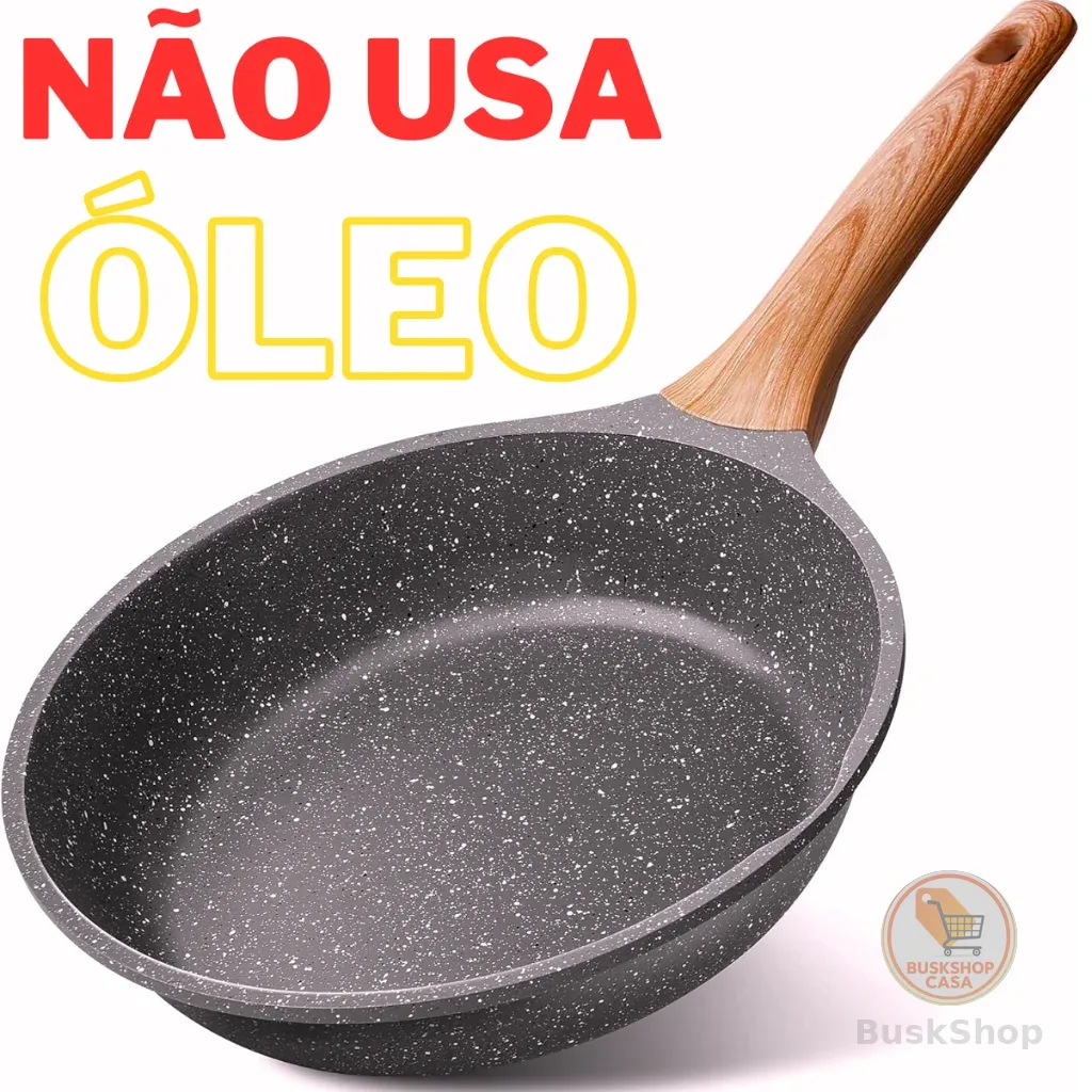 Frigideira Antiaderente de Alumínio Revestimento Cerâmico Premium Funda Cabo Madeira Não Gruda