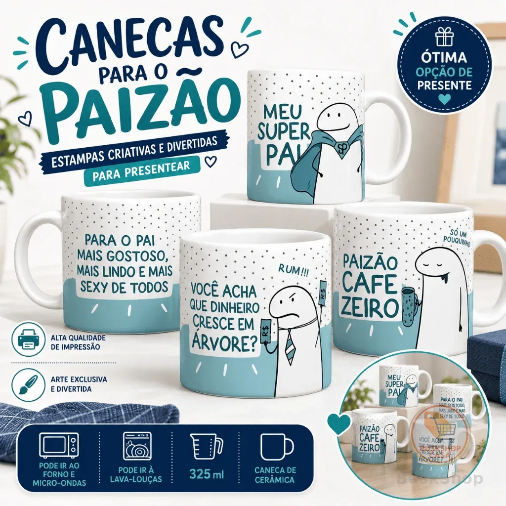 Caneca Personalizada Flork Presente Dia dos Pais Diversos Modelos  Canecas Divertidas de Porcelana