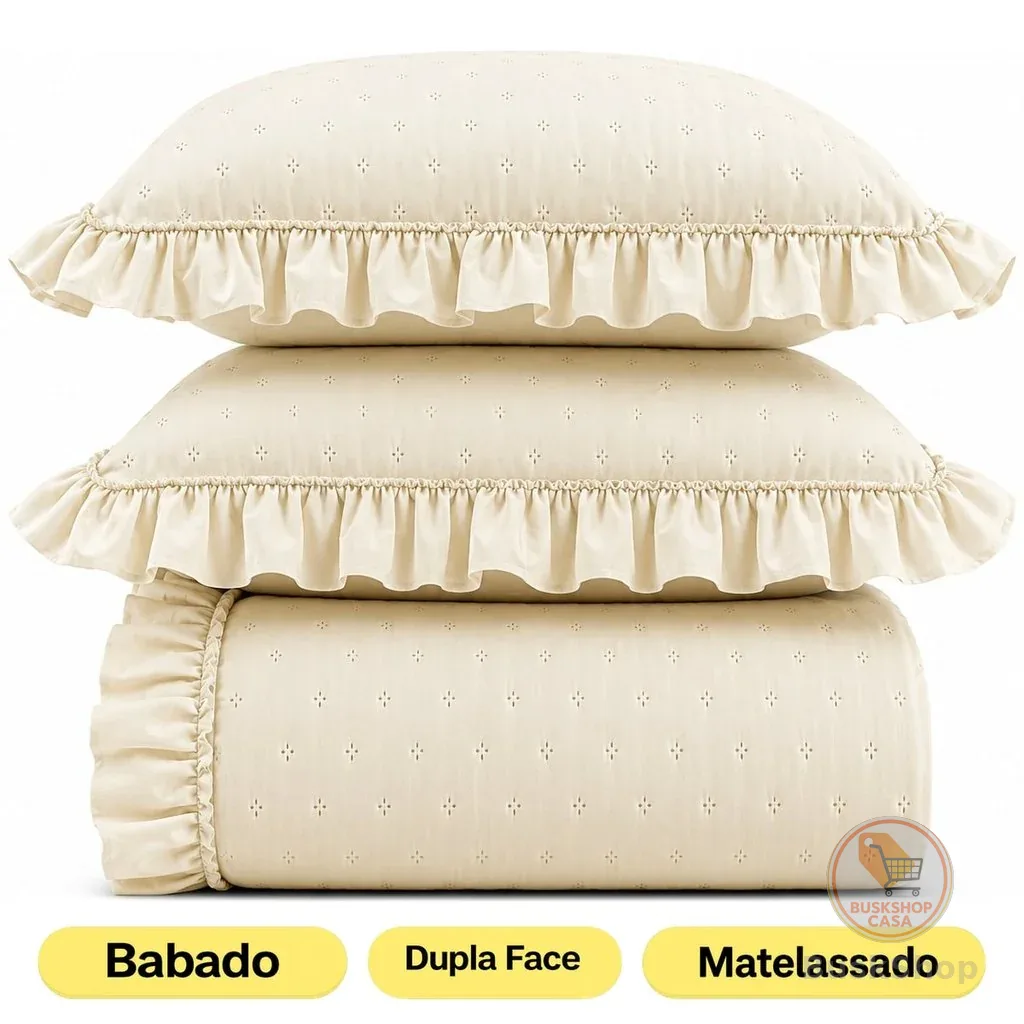 Colcha Cobre Leito Bella com Babado Matelassado Cores Lisas com Porta Travesseiro EDDI Casa