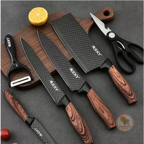 Conjunto De Facas Inox 6 Peças Antiaderente Com Cabo Reforçado Descascador E Tesoura Cozinha