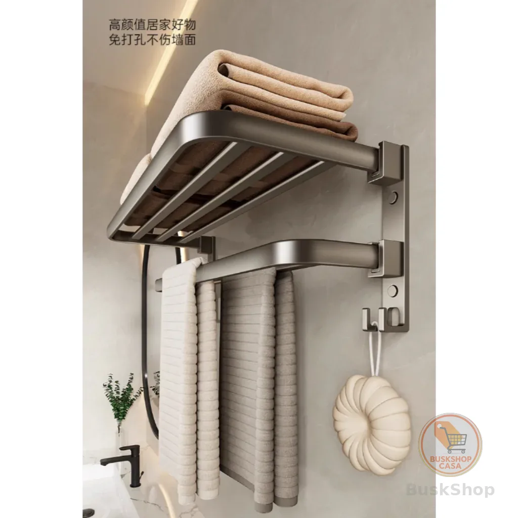 Porta Toalha Suporte Toalheiro Banheiro Duplo Aço Inox Premium Retratil 90° Sem adesivos, precisa fazer furos