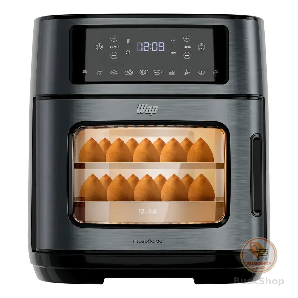 Fritadeira Elétrica Wap Air Fryer Oven Digital Black Inox 12 Litros com Revestimento Antiaderente