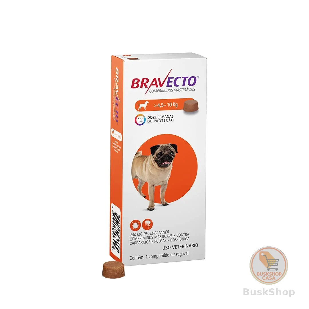 Bravecto® 250mg Antipulgas e Carrapatos para Cães de 4,5 a 10kg – 1 Comprimido Mastigável