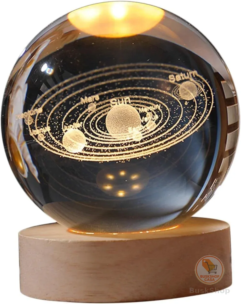 Luminária de Mesa LED Bola de Cristal 3D Space Brilhante (Sistema Solar)