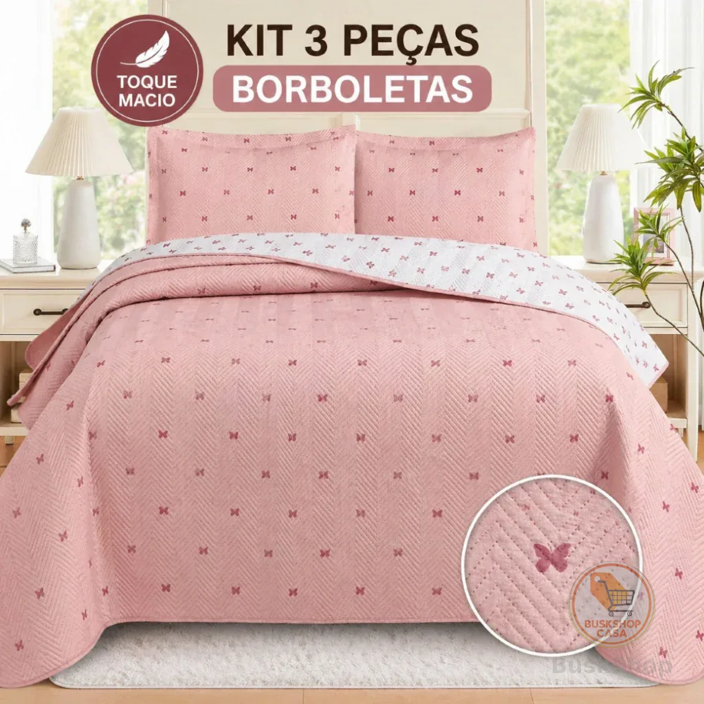 Kit Cobreleito 3 Peças Borboletas Casal Queen King Solteiro Bouti Casa Macio Lavável