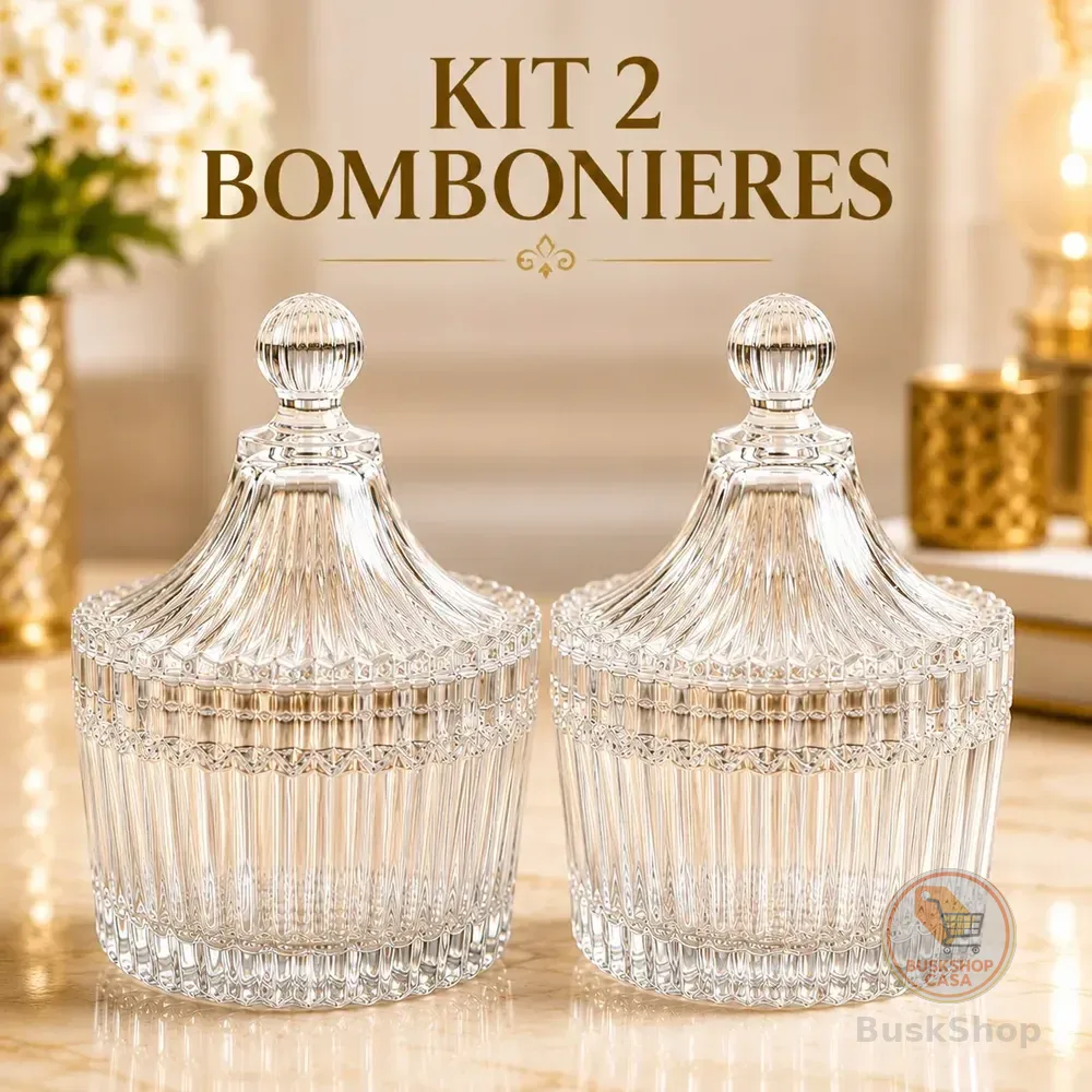 Kit 2 Bomboniere Vidro 240ml Com Tampa Baleiro Potiche Luxo