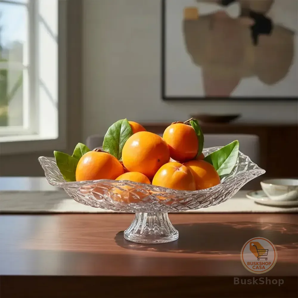 Fruteira de Vidro com Pé Ruvolo 32cm Redonda Porta Frutas Elegante para Mesa Cozinha Casa Decoração