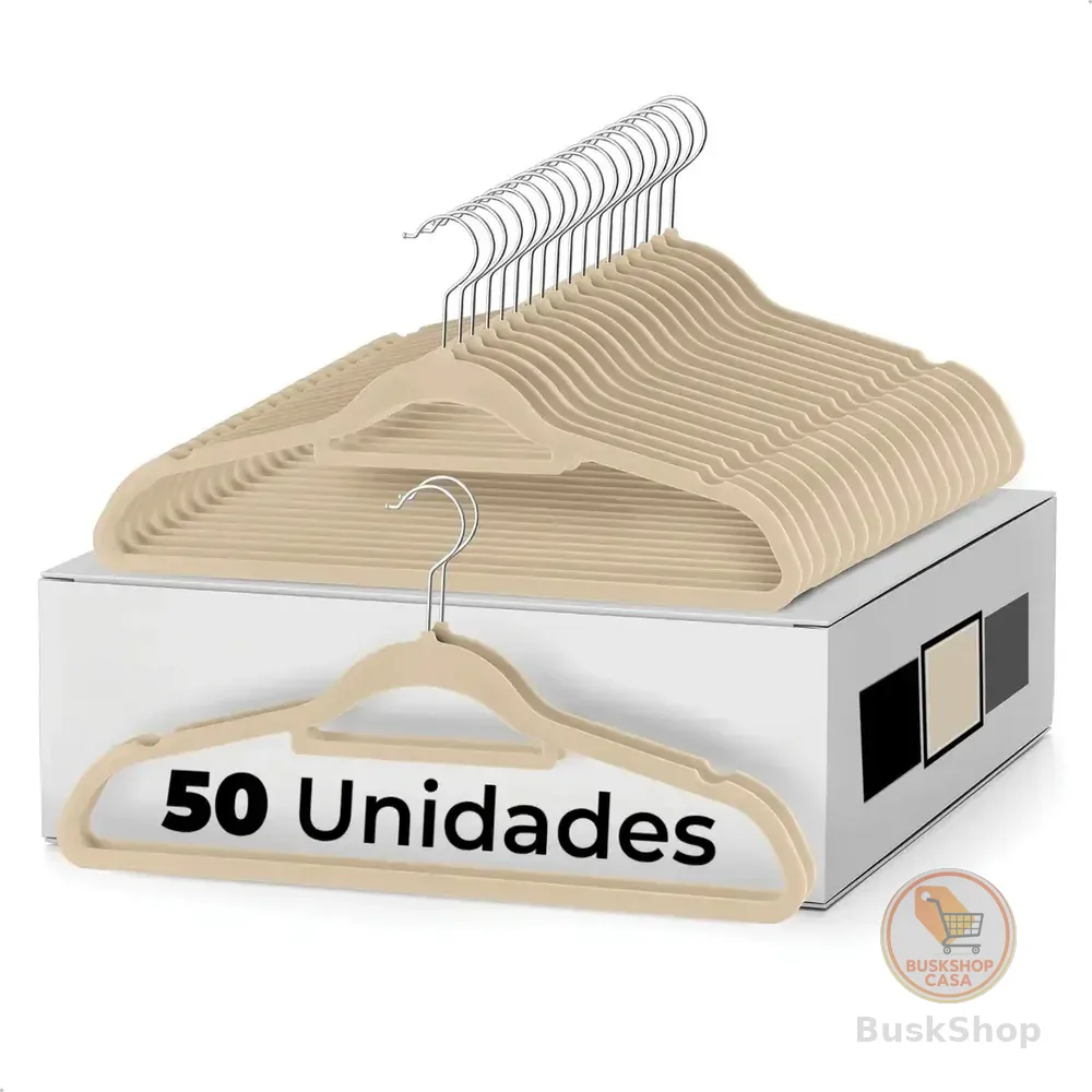 Vittak Kit 50 Cabides Veludo Adulto Slim Antideslizante Organizador Roupas Cor Bege