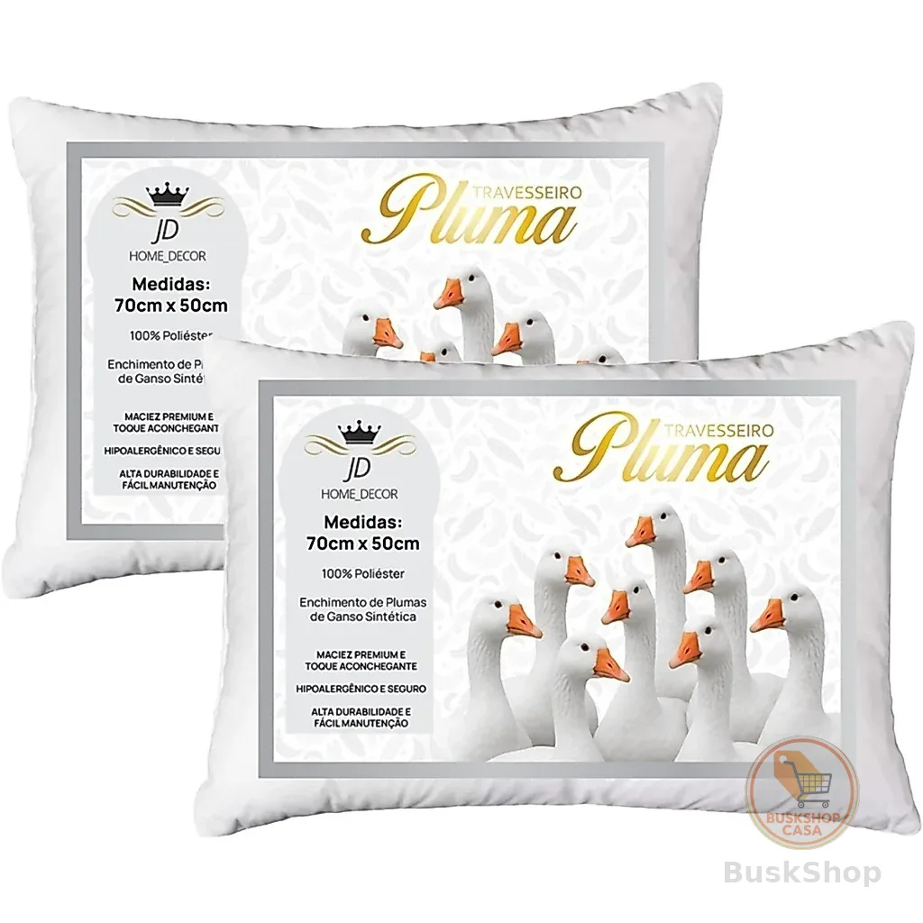 Kit 2 Travesseiros Penas e Plumas De Ganso 70x50 Antialérgico Antiácaro Extra Macio