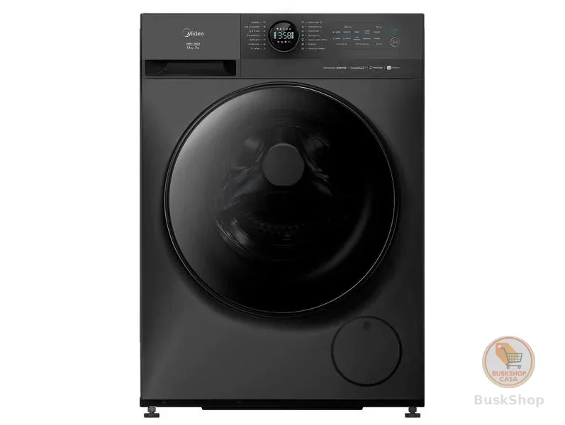 Lava e  Seca Midea Slim 11kg HealthGuard Smart Inverter Água Fria e Quente Titanium MF201D110WBGK02