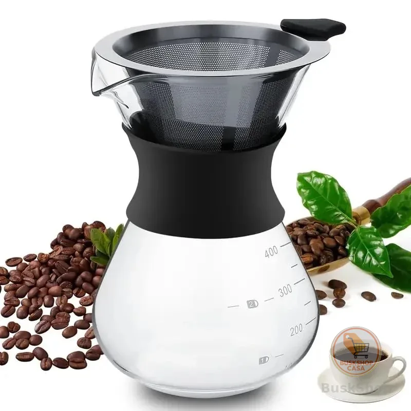 Cafeteira De Vidro Borossilicato Com Filtro Manual em Inox Passador de Café 600ml