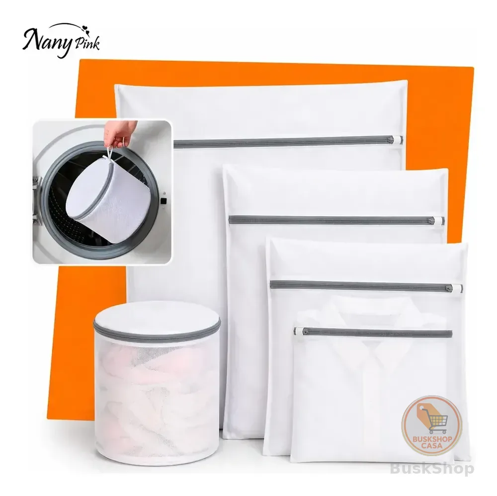 Kit 5 Sacos Para Máquina De Lavar Roupa Rede Protetora Para Lavar Roupas Delicadas Lingerie Meias Tênis E Roupas Íntimas Saco Protetor Lavanderia Com Zíper Resistente - Nany Pink
