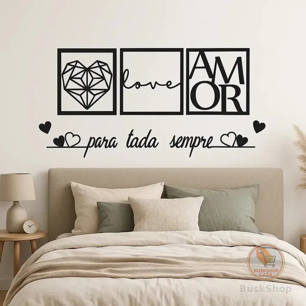 Kit 3 Quadros Love Para Todo Sempre Vazado Mdf Decoração Preto