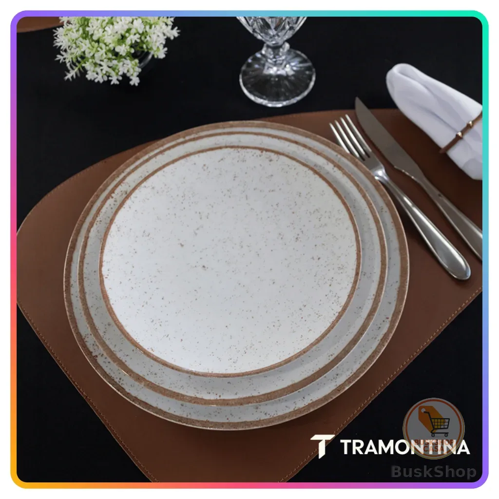 Jogo de Pratos Jantar Rústico Marrom Tramontina Porcelana Conjunto de Pratos Raso, Prato Fundo e Sobremesa Opções de Kit