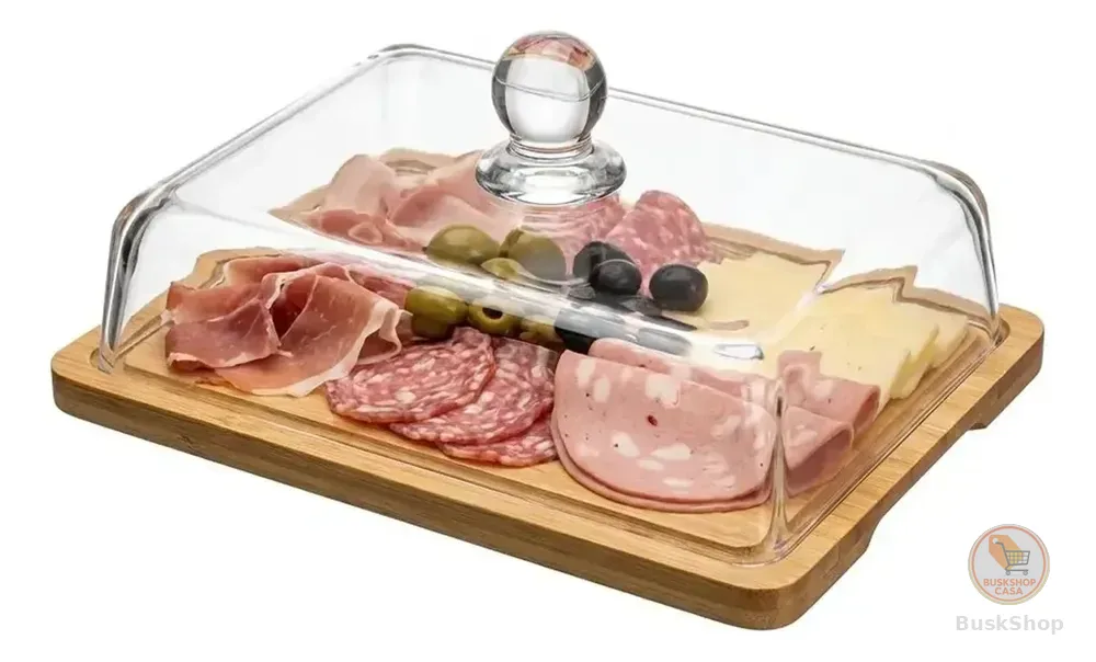 Porta Frios Base Bambu / Tampa Vidro Premium Organizador Transparente