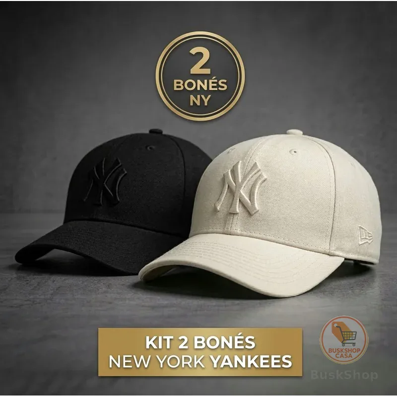 Kit 2 Bonés NY New York Bordado Aba Curva Masculino e Feminino Unissex Blogueira Promoção - ENVIO IMEDIATO