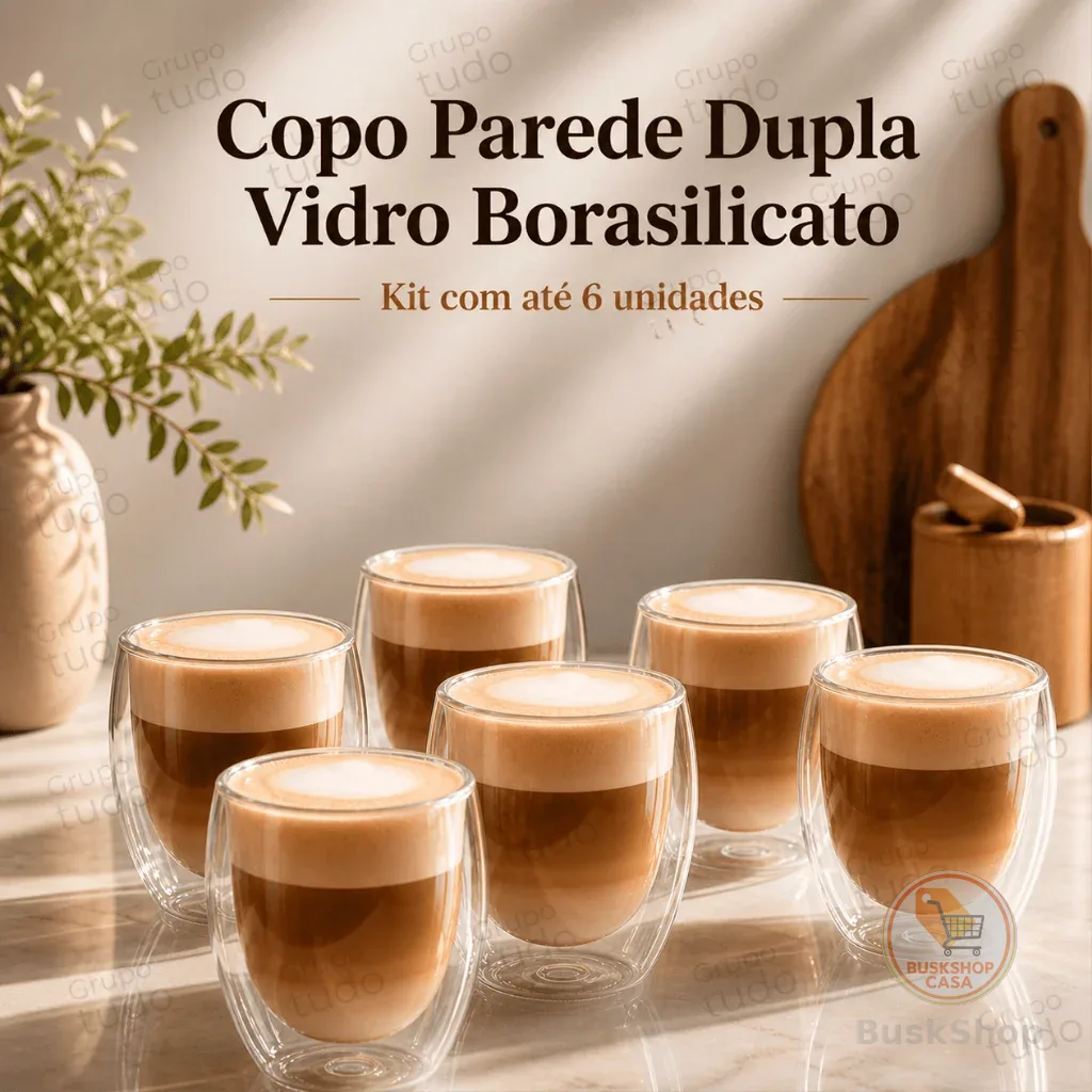 Kit com 2, 4 ou 6 Copos De Vidro Borasilicato Dupla Camada 250ml Transparente