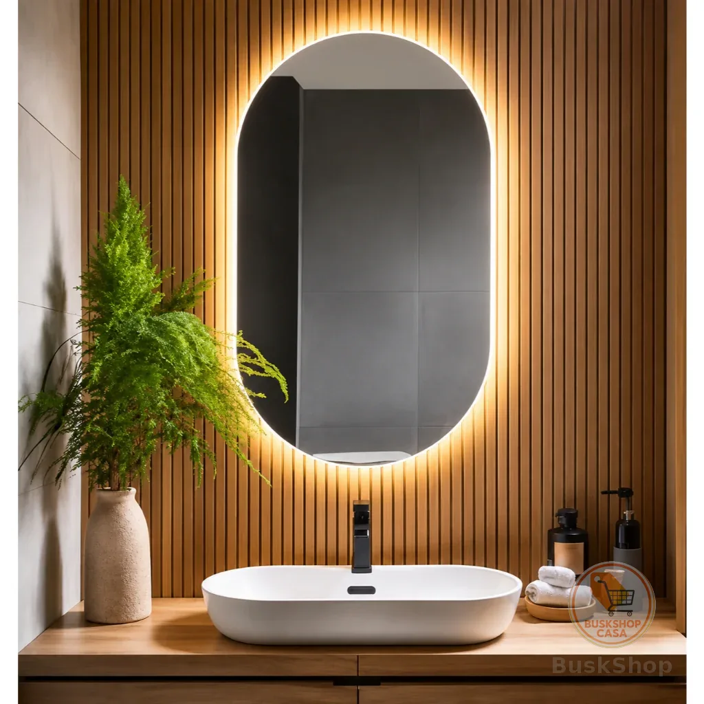 Espelho Oval com LED Luz Quente e Fria para Banheiro Lavabo Penteadeira Quarto Sala
