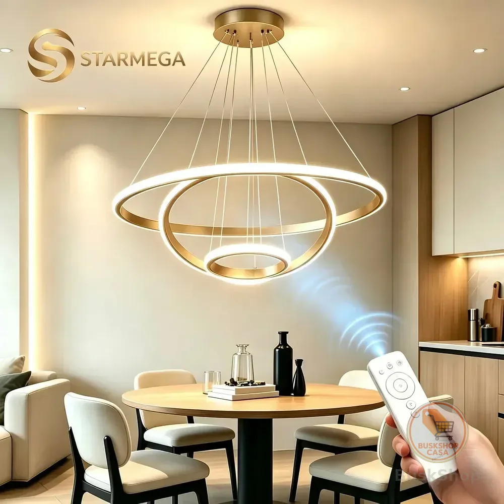 Lustre Led Sala Moderno Com controle remoto, 3 Arcos Pendente Luminária Teto, Lustre Sala De Jantar Lustre Pendente Luxo Moderno Cozinha, Luminaria De Teto Para Sala, Lampada Pendente 127/220v Dourado