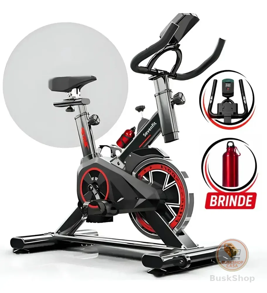 Bicicleta Ergométrica Bike Spinning Garrafa 6kg Sensação Inércia Com Medidor Cardíaco Fitness Preto e Vermelho Sevenfit Para Cardio E Musculação