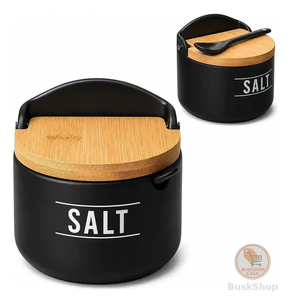 Saleiro Manhattan Em Bambu/porcelana Preta 290ml - Hauskraft