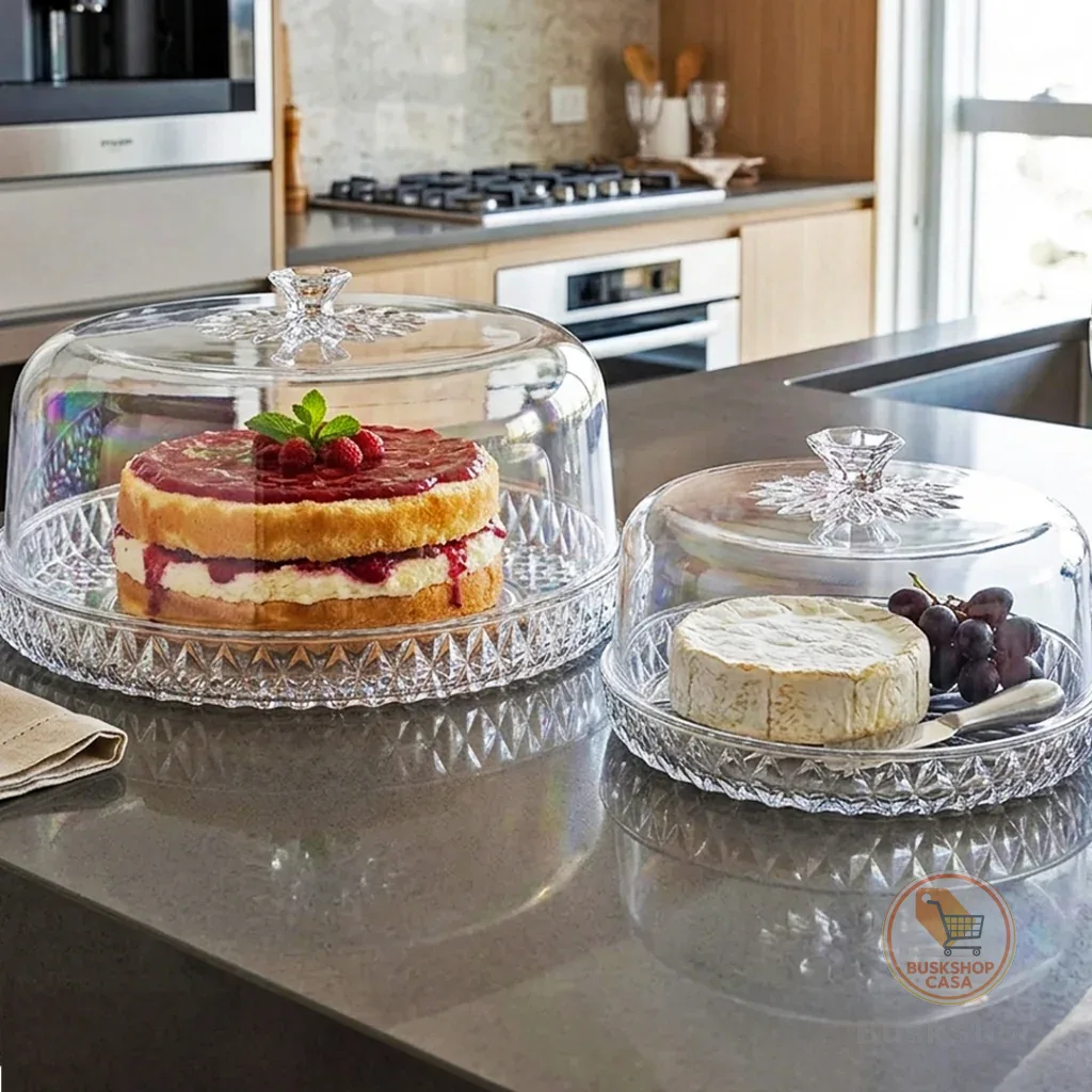 Kit Boleira e Queijeira Mesa Posta Glamour Acrílico com Tampa Decoração