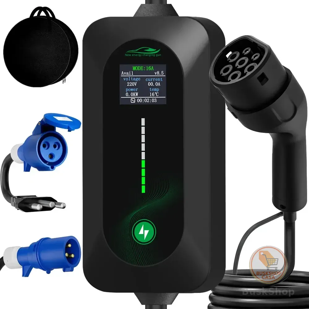 Carregador Carro Elétrico Portátil 7kw 32a Tipo 2 110/220v