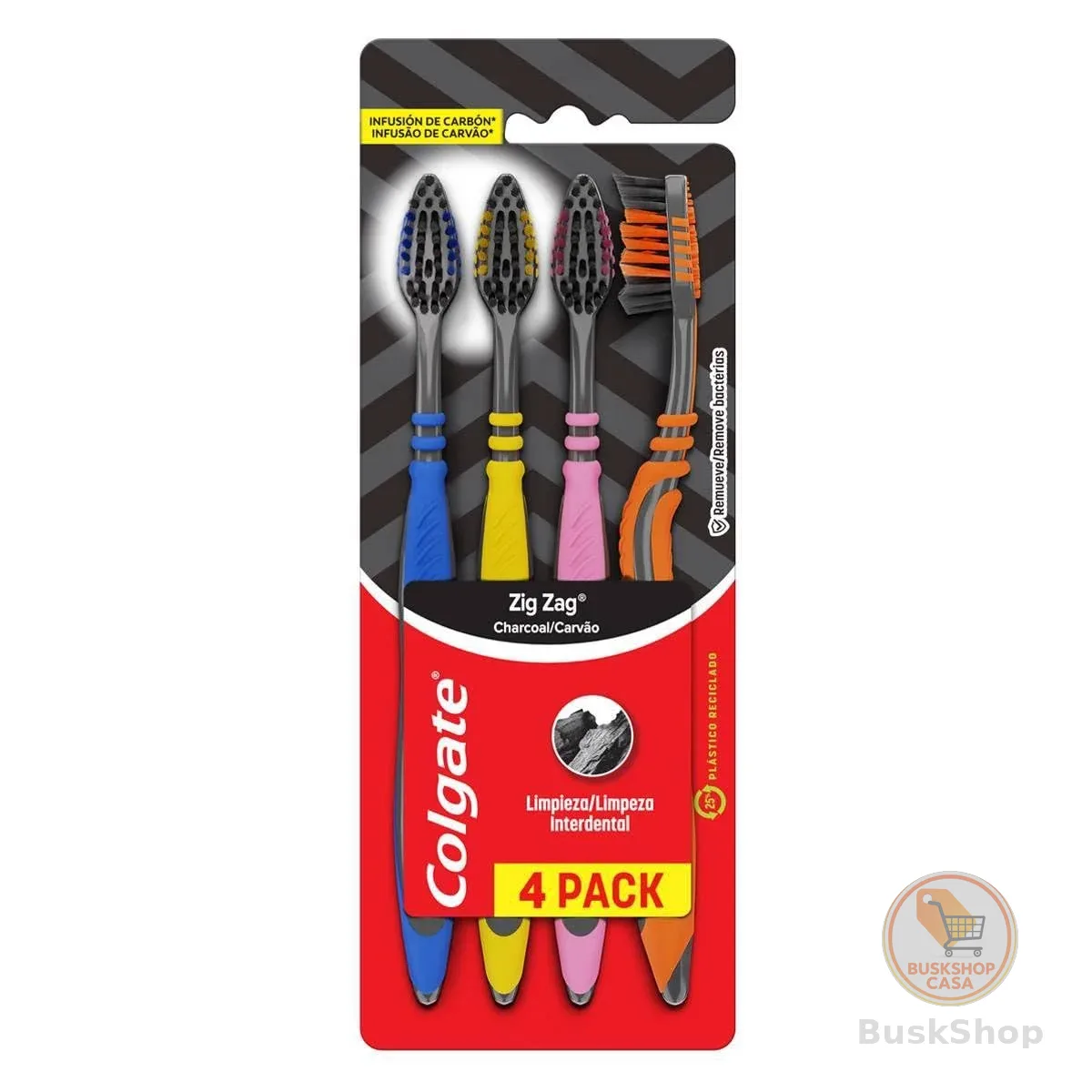 Colgate ZigZag Carvão Escova de Dente, 4 Unidades