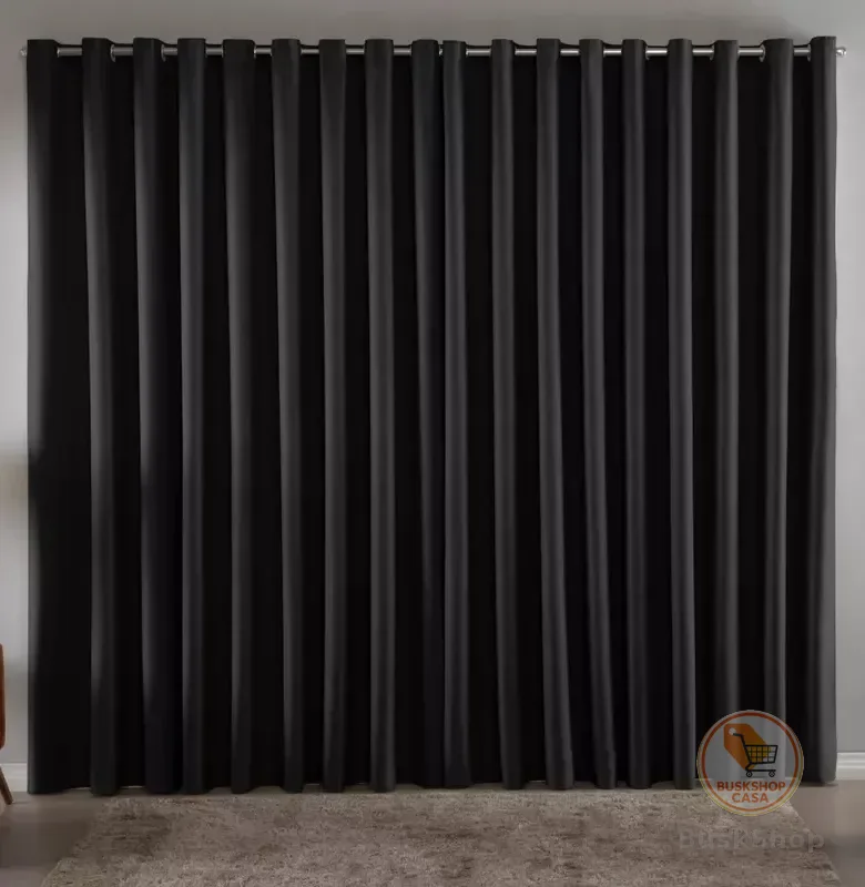 Cortina Blackout Em Tecido 3,00x2,80 Corta Luz Cor Preta