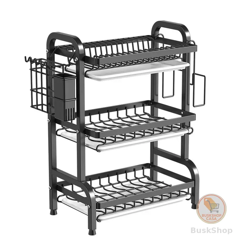 haosin Escorredor De Pratos Preto Em Aço Inoxidável Com 3 Camadas