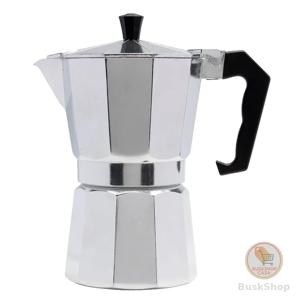 Mimo Style Cafeteira Italiana Moka de Aluminio Com Alça Café Expresso Para 6 Cafézinhos, Capacidade 300 ml, Feita de Materiais Leves e de Alta Qualidade Ideal Para sua Cozinha, Express Coffee