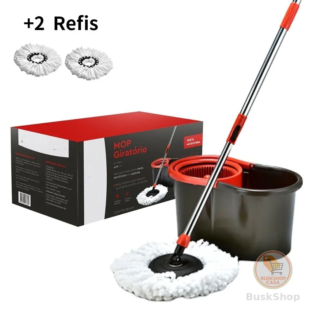 haosin mop giratorio Esfregão Giratório 360° com Balde Centrífuga - 2 Refis Microfibra, Limpeza Rápida e Sem Esforço