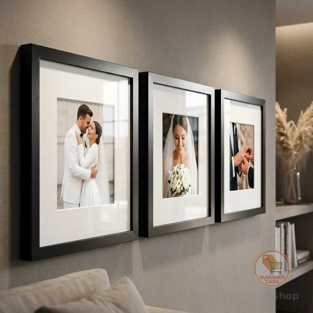 kit 3 quadros decorativos moldura fotográfica 23x23cm moldura com paspatur foto 10x15
