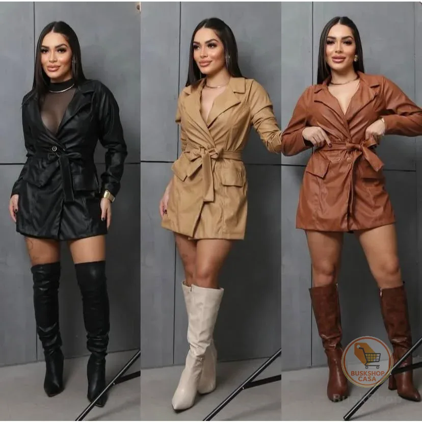 Macaquinho Feminino em Couro| Manga Longa | Roupa Feminina Para Sair | Macaquinho De Festa| Macaquinho Estiloso