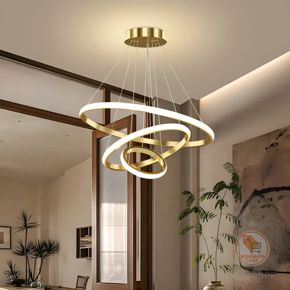 Lustre Led Sala Moderno 60w, 3 Arcos Pendente Luminária Teto 127/220v Dourado
