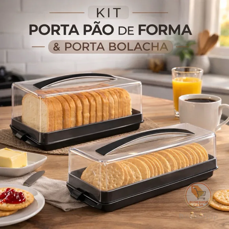 Kit Porta Pão de Forma e Porta Bolacha  - Pote cozinha Biscoito Torradas De Acrílico Com Tampa Cozinha Organizada