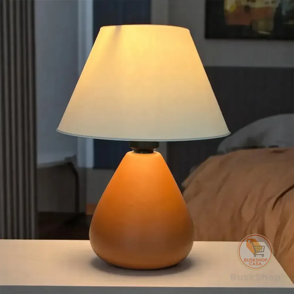 Abajur Luminária De Mesa Gota Moderno Com Lâmpada De Quarto Terracota Branco