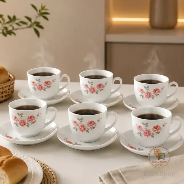 Jogo De Xicaras E Pires Vidro Café Chá 12 Peças 220ml