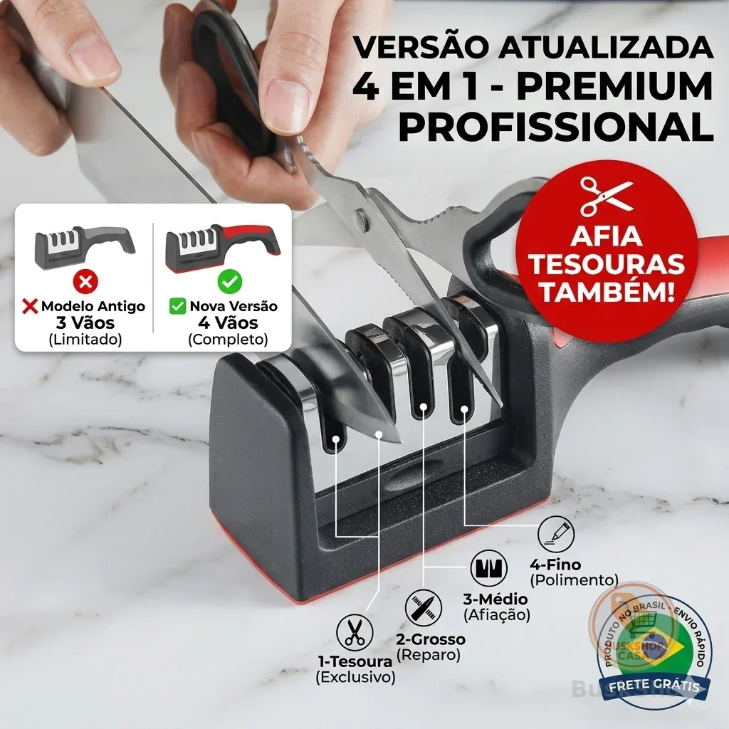 Afiador de facas Amolador de facas profissional de aço inoxidável de 3 níveis, pode afiar facas rapidamente, afiação de