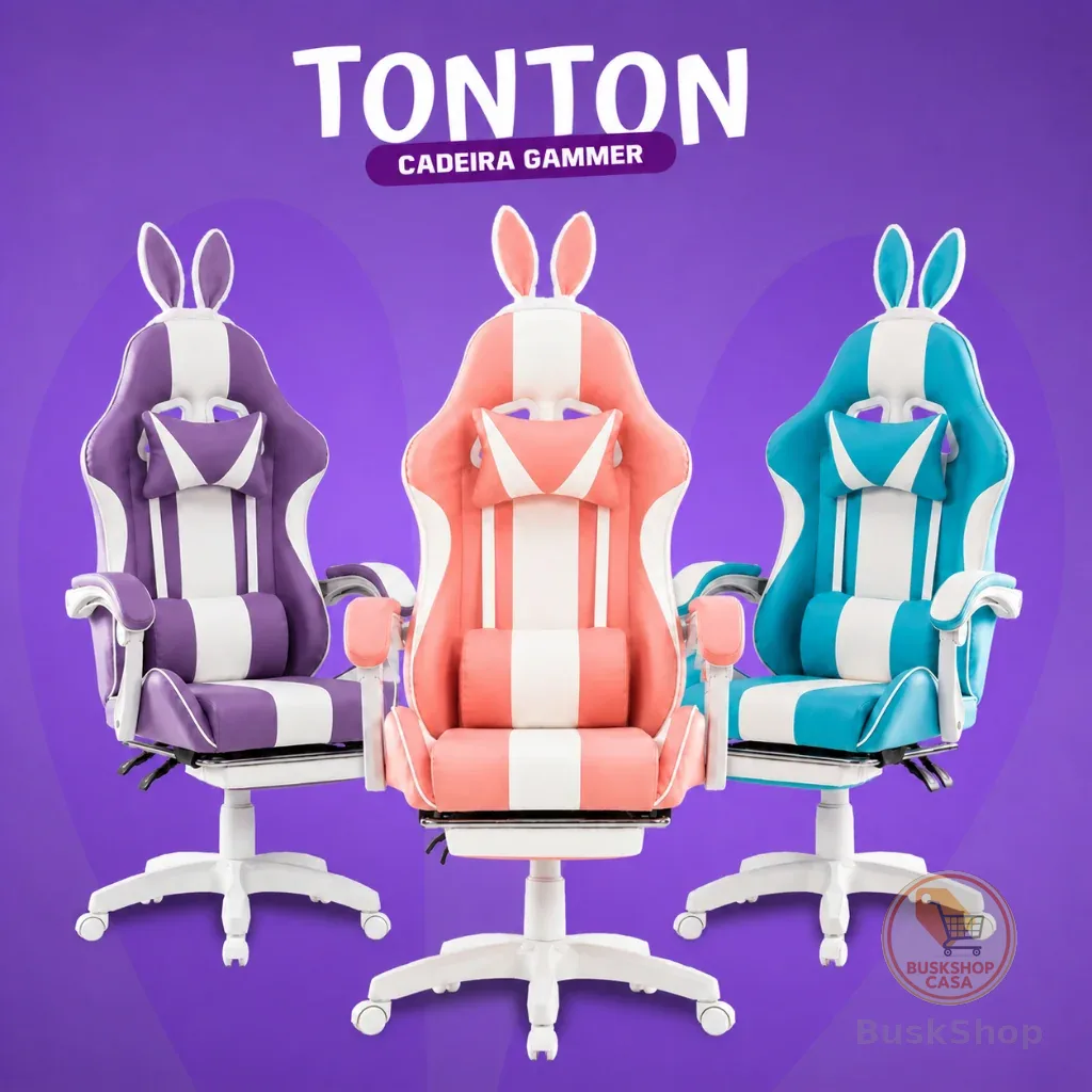 Cadeira Gamer com Massageador de Lombar e Orelhinha De Coelho Reclinável Ergonômica Giratória 150Kg