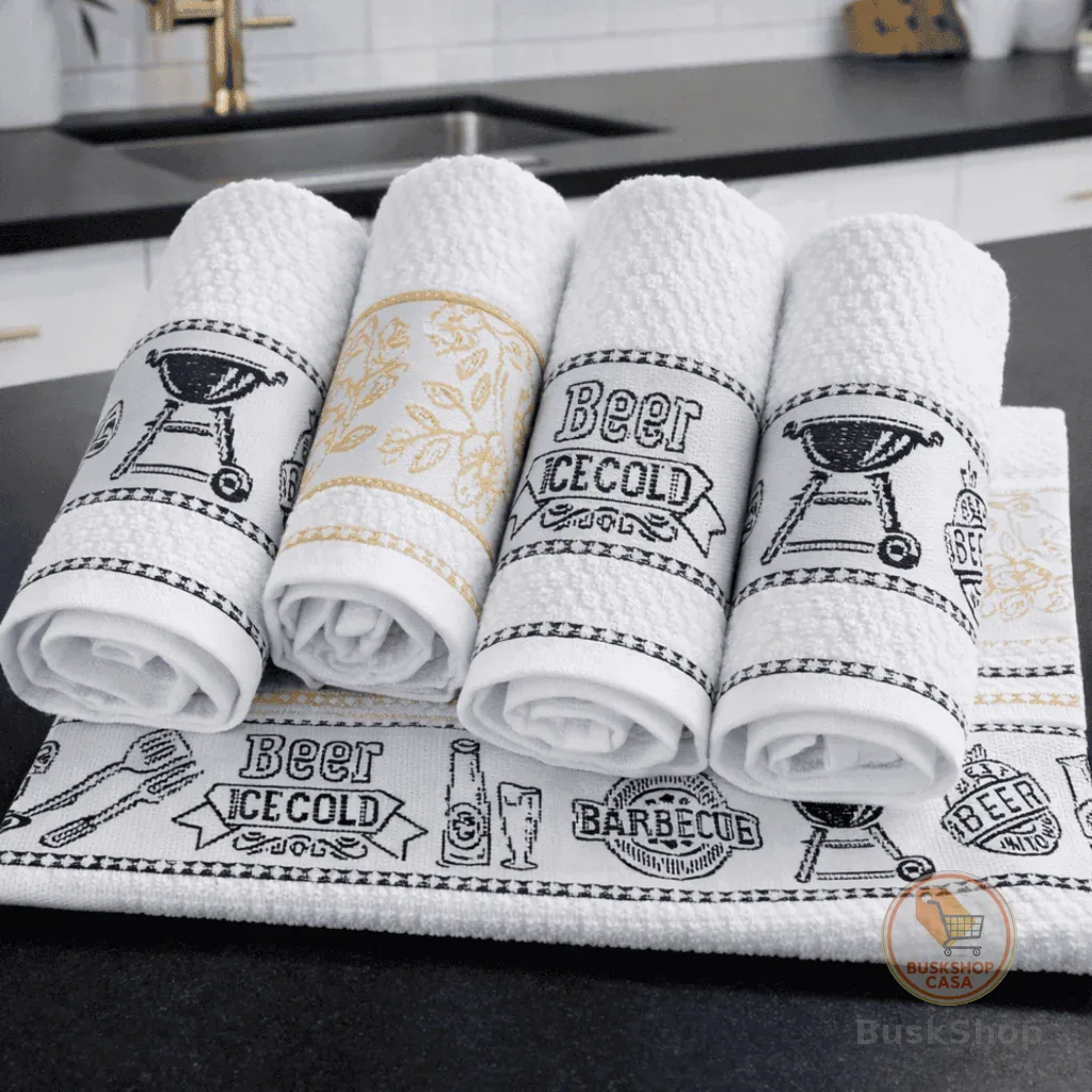 Kit 5 Panos de Prato Jacquard Grandes 100 % Algodão 50×70 cm Alta Absorção