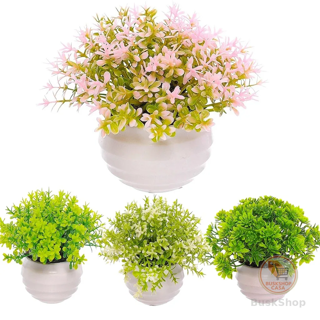 KIT 4 VASOS VASINHOS DECORATIVOS COM FLORES ARTIFICIAIS PARA CASA